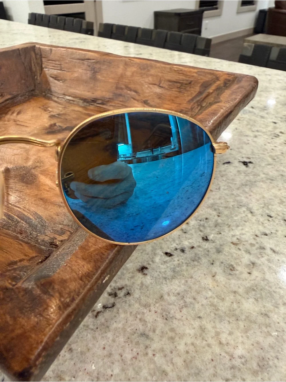 Polarized Ray-Ban Gold Frame Sunglasses with Blue Lenses